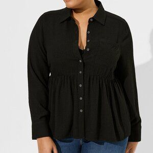 Peplum Crinkle Gauze Button Up